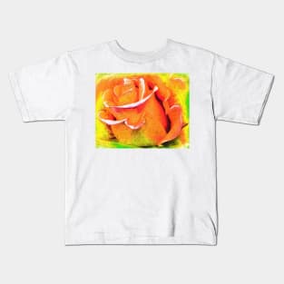 Orange Flame Rose Kids T-Shirt